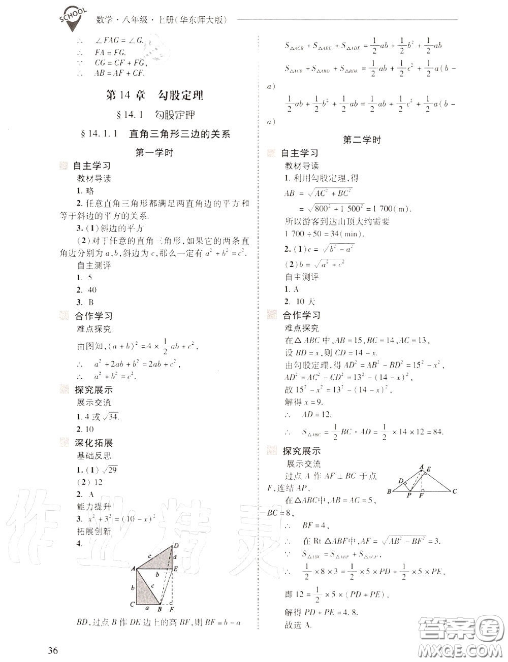 2020年新課程問題解決導(dǎo)學(xué)方案八年級數(shù)學(xué)上冊華師版答案