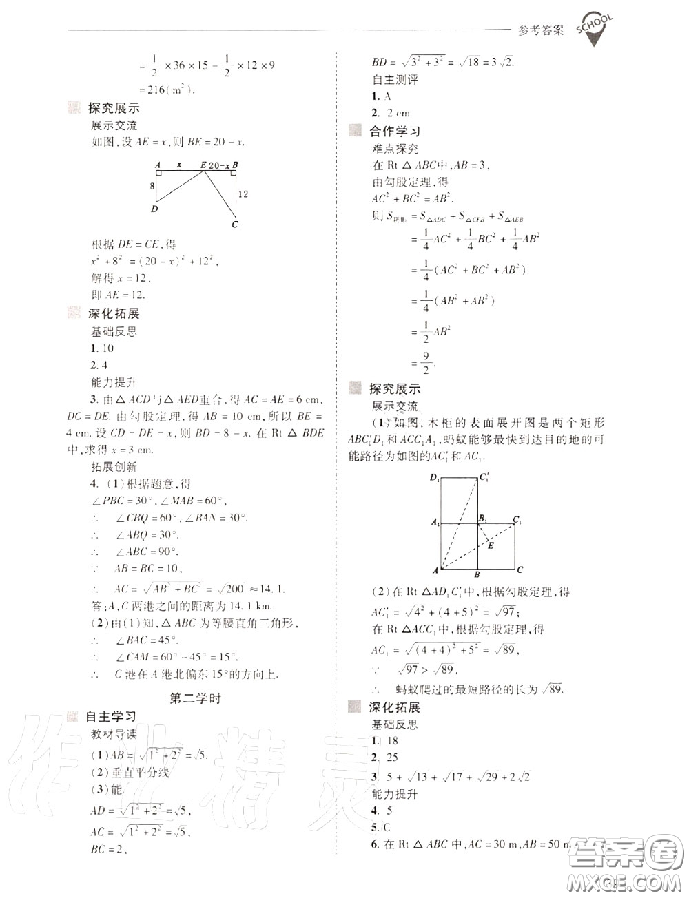 2020年新課程問題解決導(dǎo)學(xué)方案八年級數(shù)學(xué)上冊華師版答案