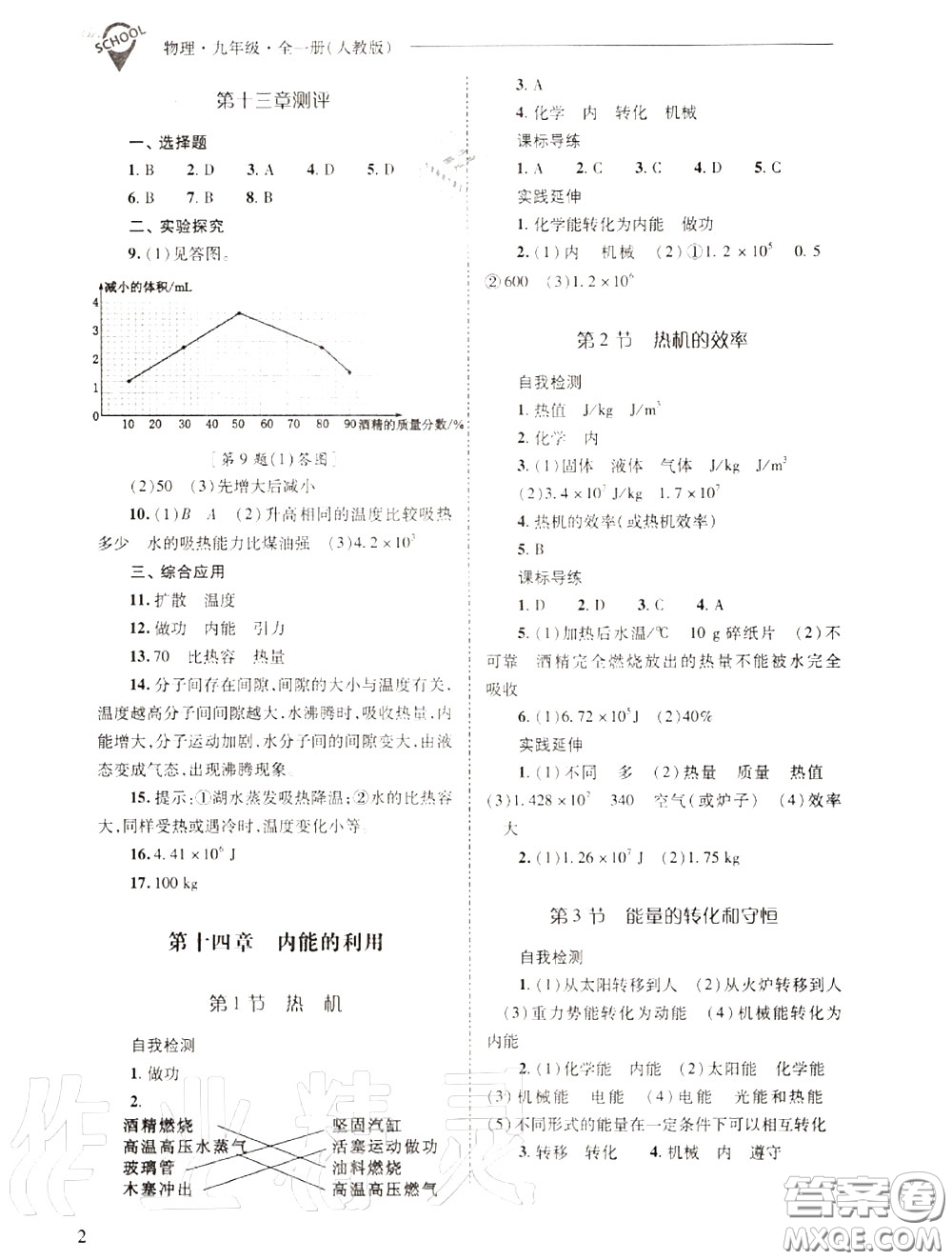 2020年新課程問題解決導(dǎo)學(xué)方案九年級物理上冊人教版答案