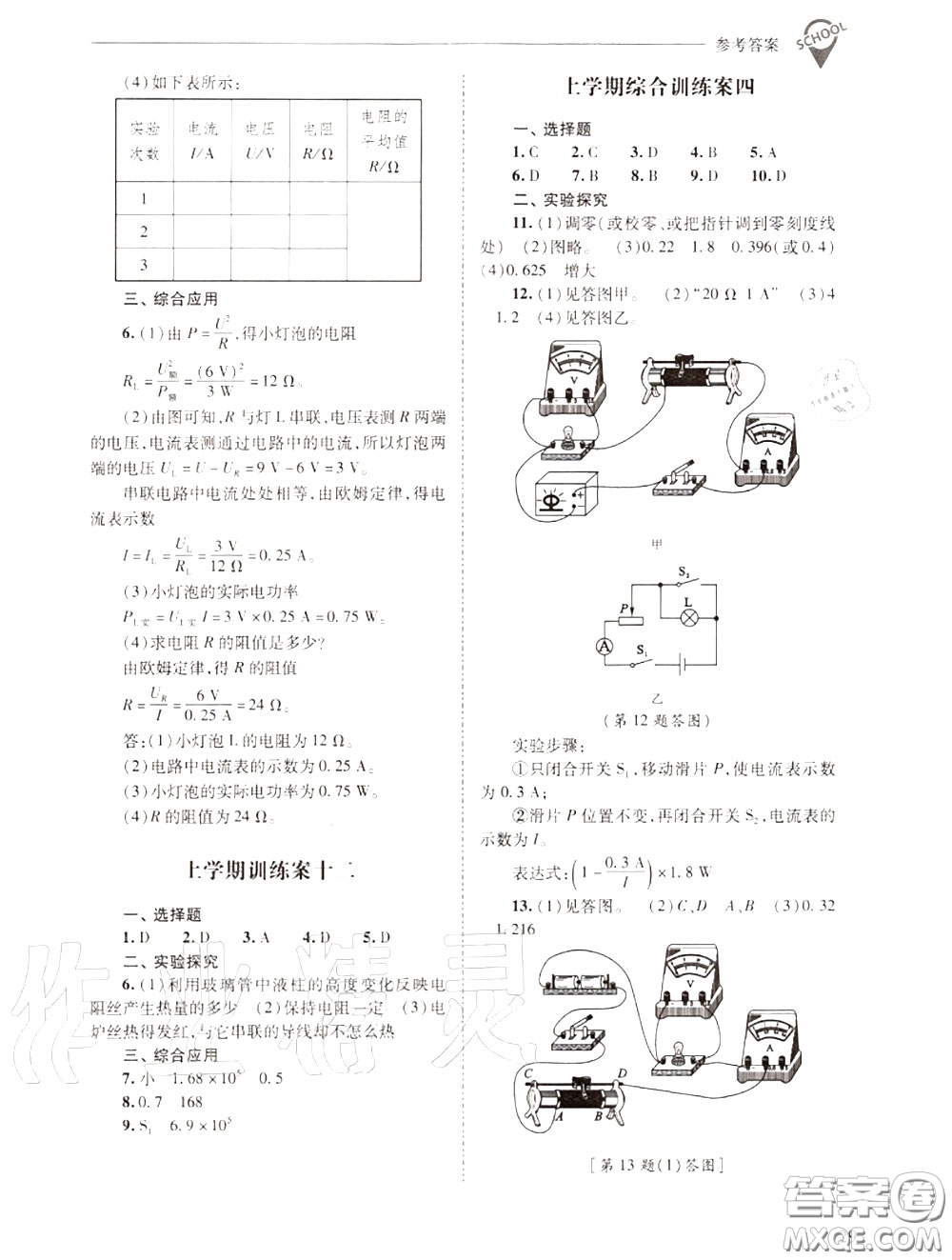 2020年新課程問題解決導(dǎo)學(xué)方案九年級物理上冊人教版答案