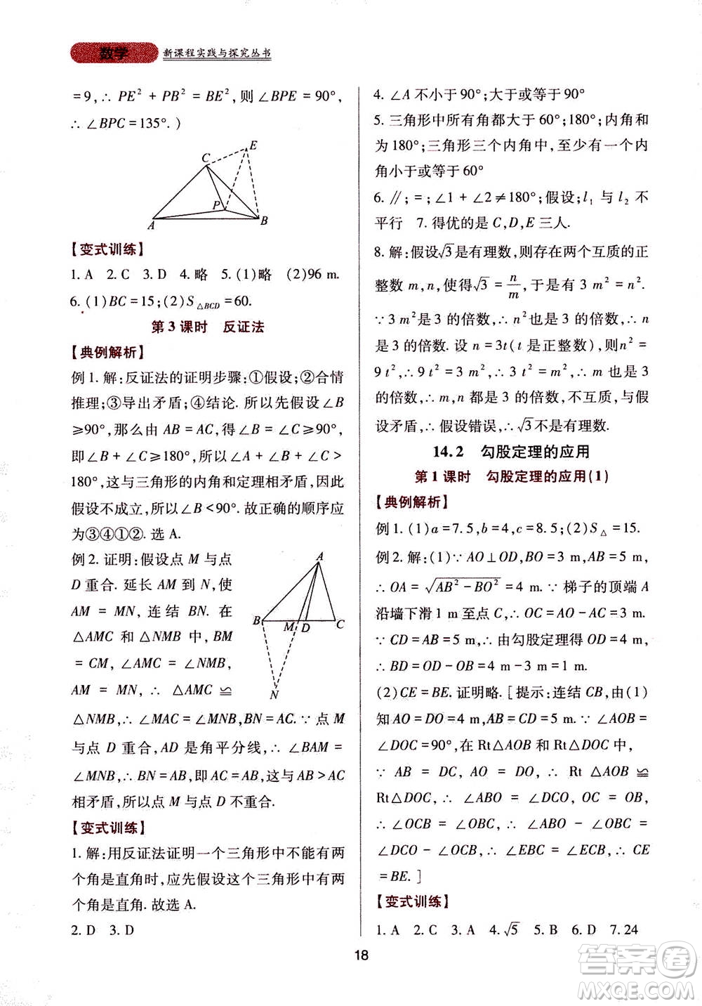 2019年新課程實(shí)踐與探究叢書數(shù)學(xué)八年級(jí)上冊(cè)華東師大版參考答案