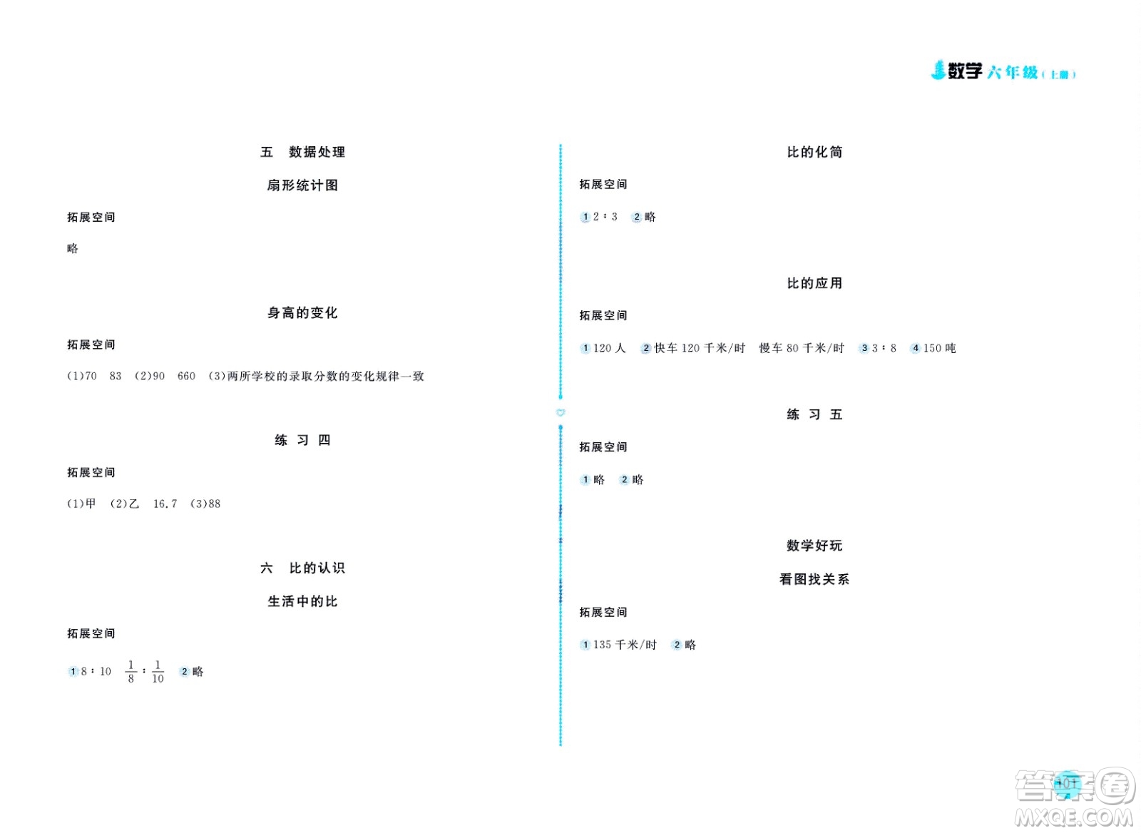 2020年新編基礎(chǔ)訓(xùn)練數(shù)學(xué)六年級(jí)上冊(cè)北師大版答案