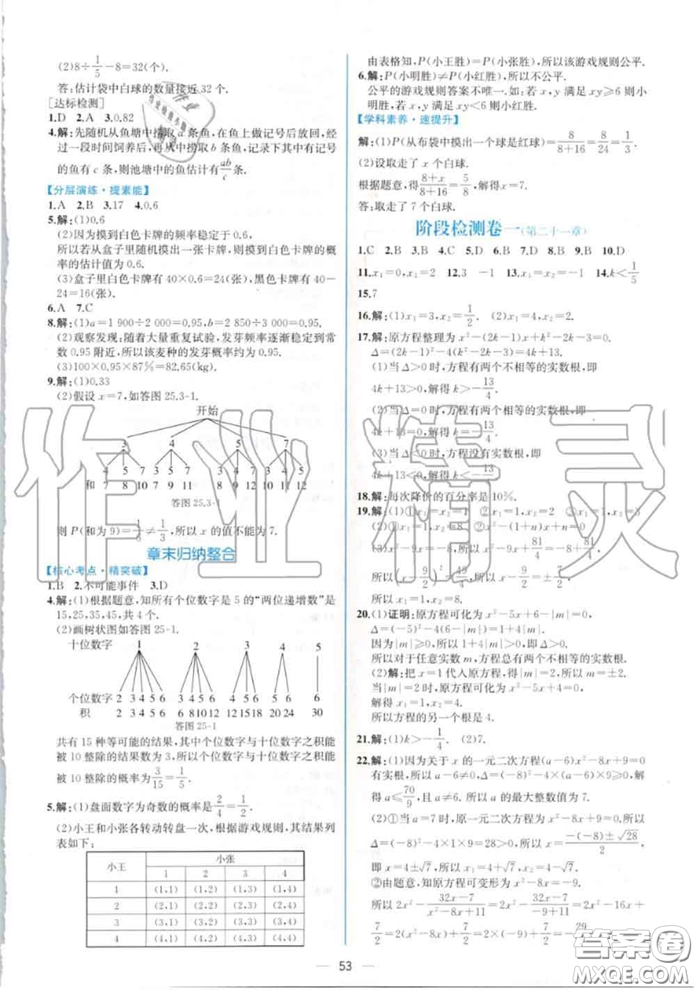 2020秋同步學(xué)歷案課時(shí)練九年級(jí)數(shù)學(xué)上冊(cè)人教版參考答案