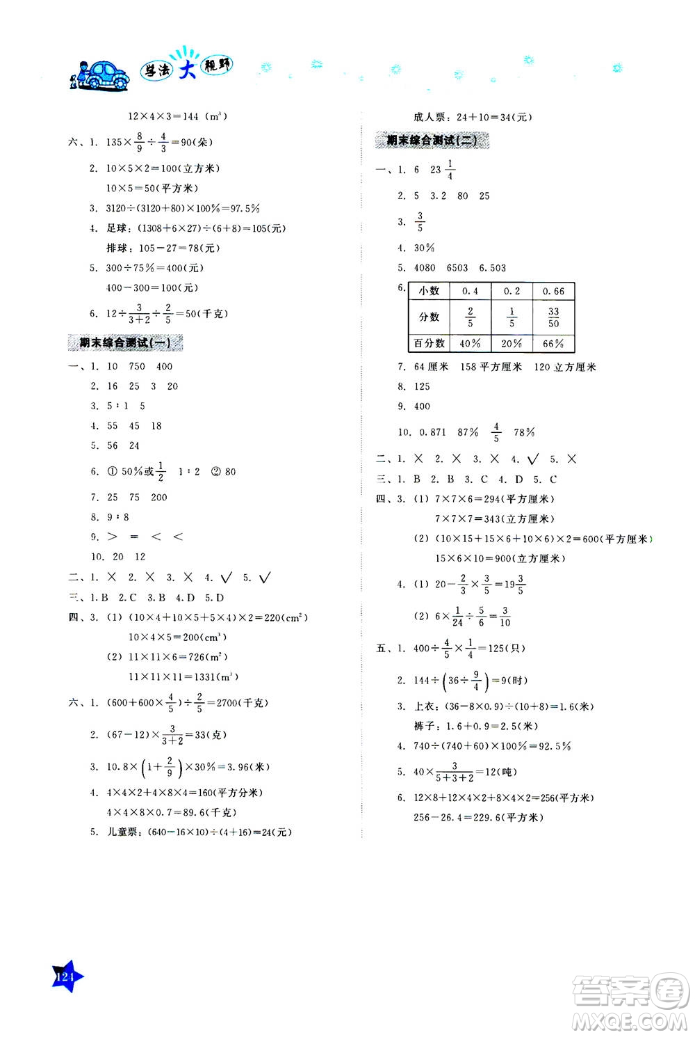 湖南教育出版社2020年學(xué)法大視野數(shù)學(xué)六年級上冊蘇教版答案