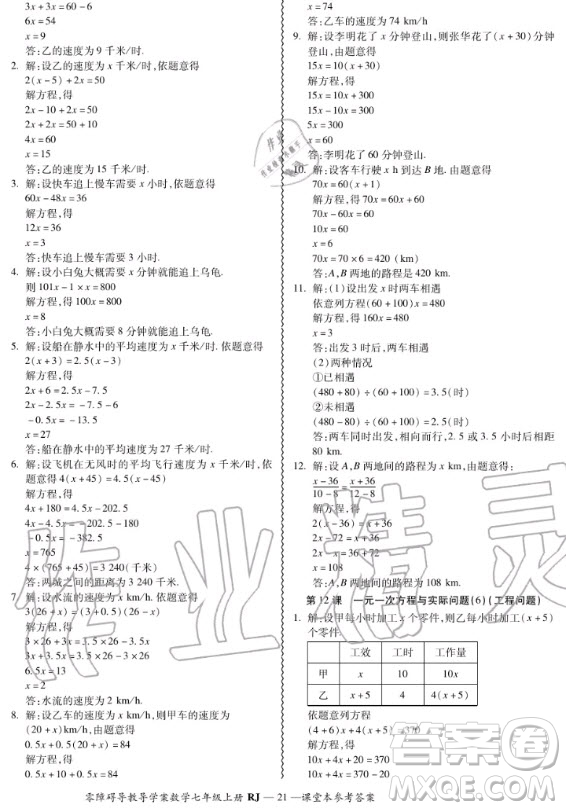 廣州出版社2020秋零障礙導(dǎo)教導(dǎo)學(xué)案七年級(jí)上冊(cè)數(shù)學(xué)人教版答案