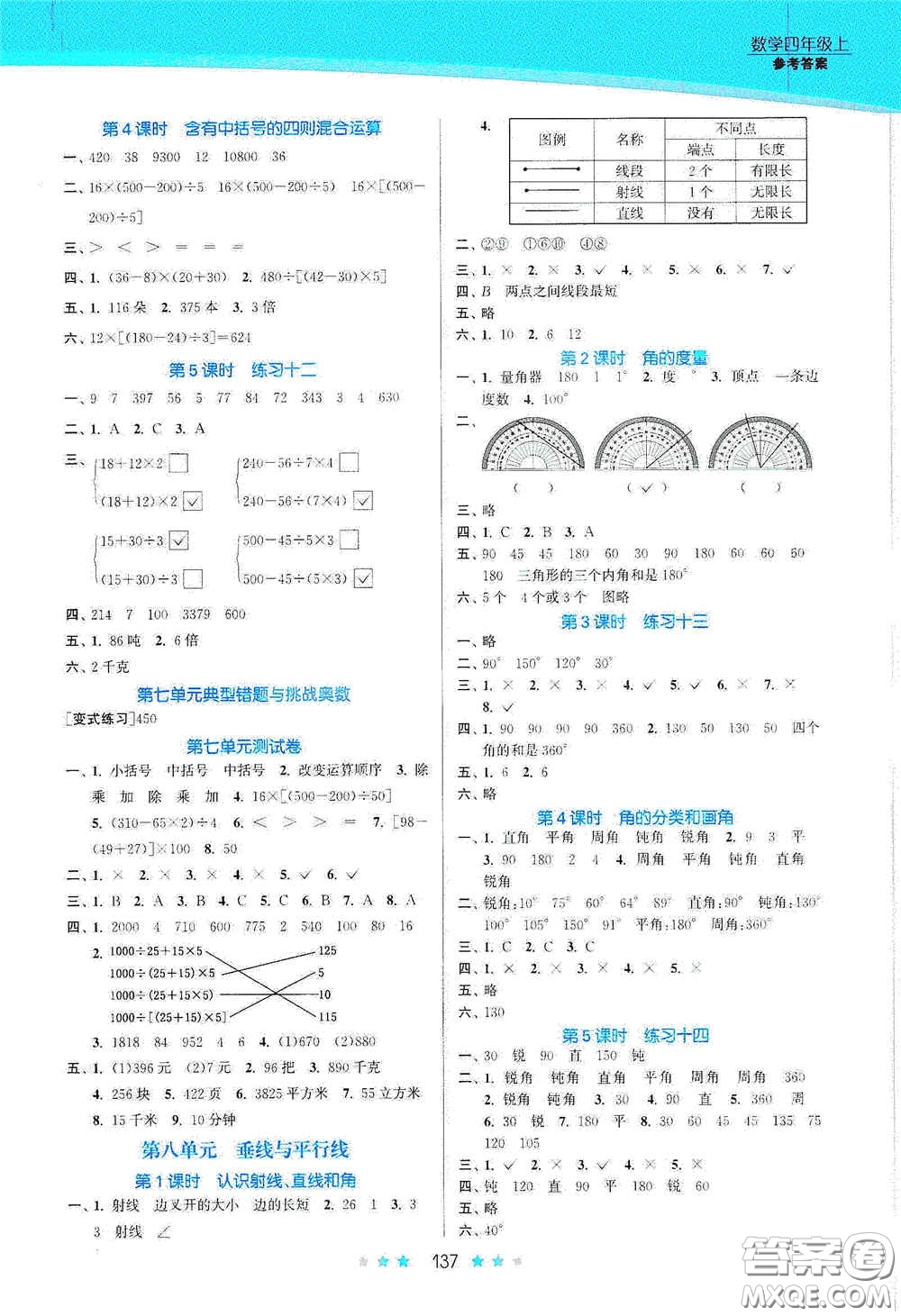 江蘇鳳凰美術(shù)出版社2020創(chuàng)新課時(shí)作業(yè)本四年級(jí)數(shù)學(xué)上冊(cè)江蘇版答案