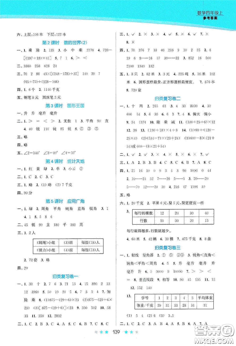 江蘇鳳凰美術(shù)出版社2020創(chuàng)新課時(shí)作業(yè)本四年級(jí)數(shù)學(xué)上冊(cè)江蘇版答案