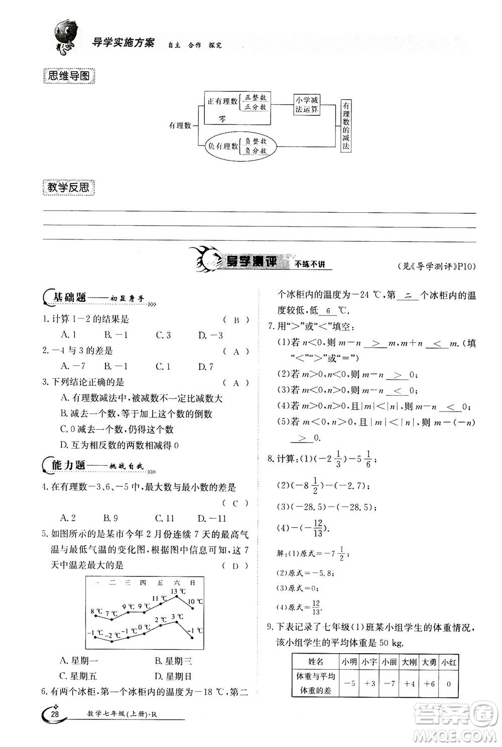 江西高校出版社2020年金太陽導(dǎo)學(xué)案數(shù)學(xué)七年級(jí)上冊(cè)人教版答案