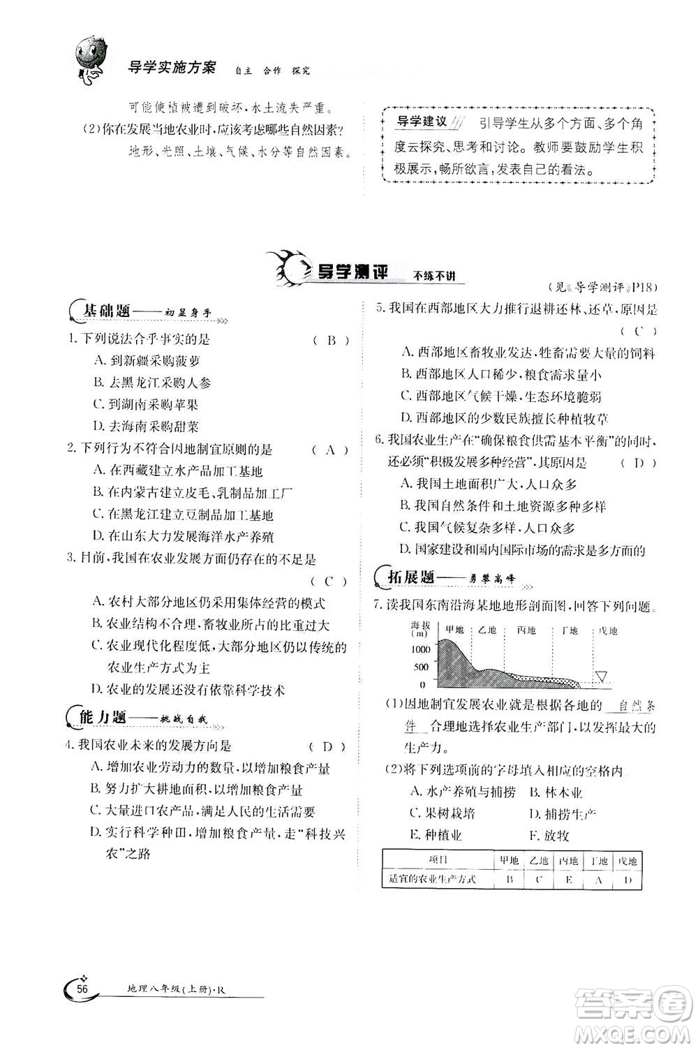 江西高校出版社2020年金太陽導學案地理八年級上冊人教版答案