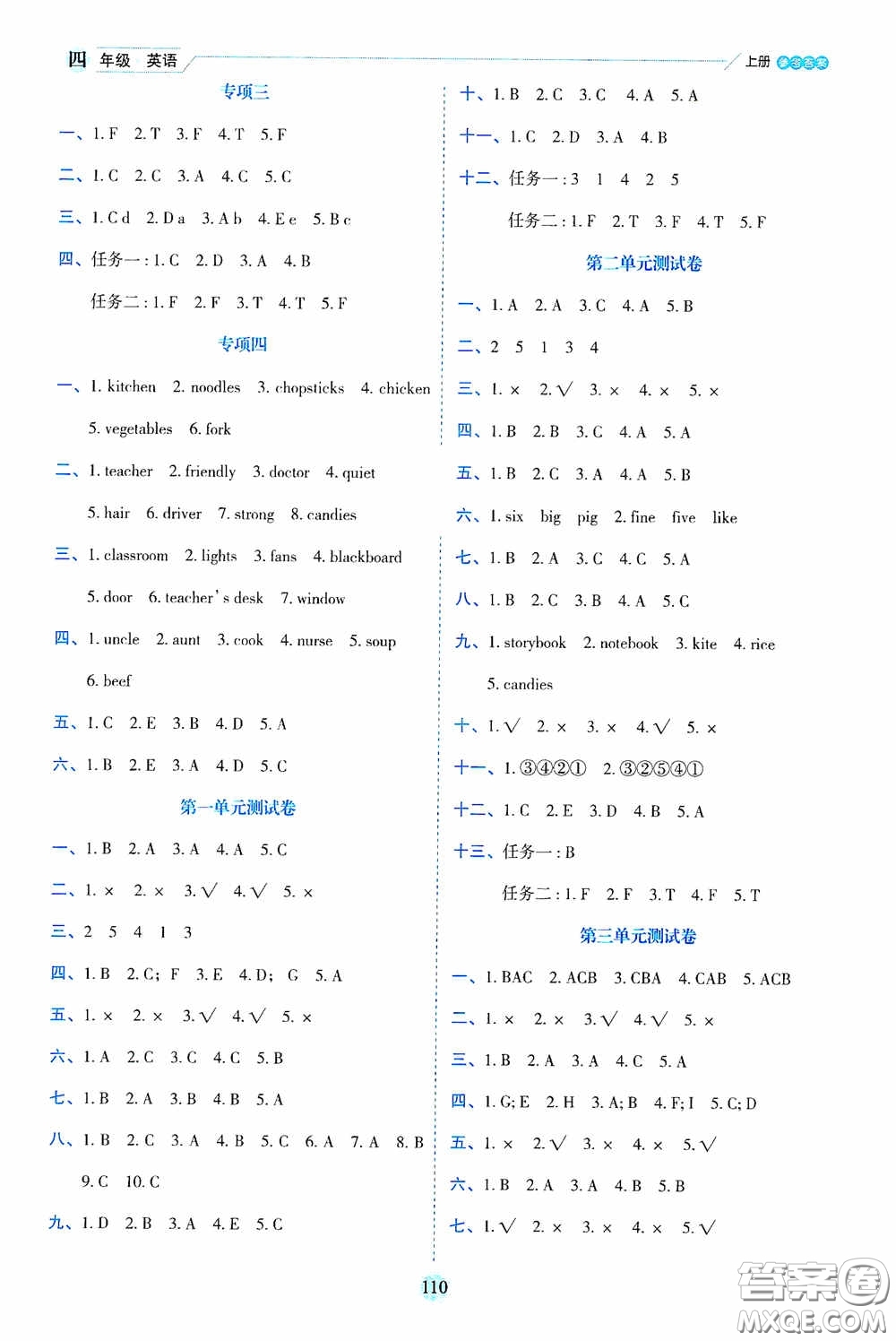 延邊人民出版社2020優(yōu)秀生百分學(xué)生作業(yè)本題練王情境式閱讀型練習(xí)冊四年級英語上冊PEP版答案