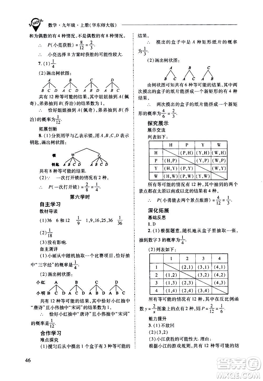 2020年新課程問題解決導(dǎo)學(xué)方案數(shù)學(xué)九年級上冊華東師大版答案