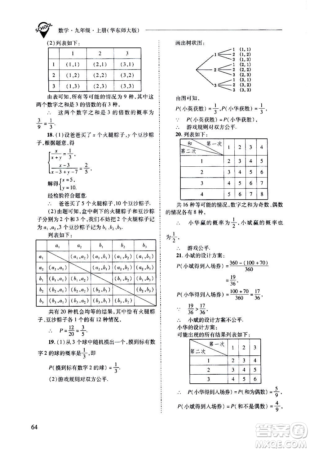 2020年新課程問題解決導(dǎo)學(xué)方案數(shù)學(xué)九年級上冊華東師大版答案