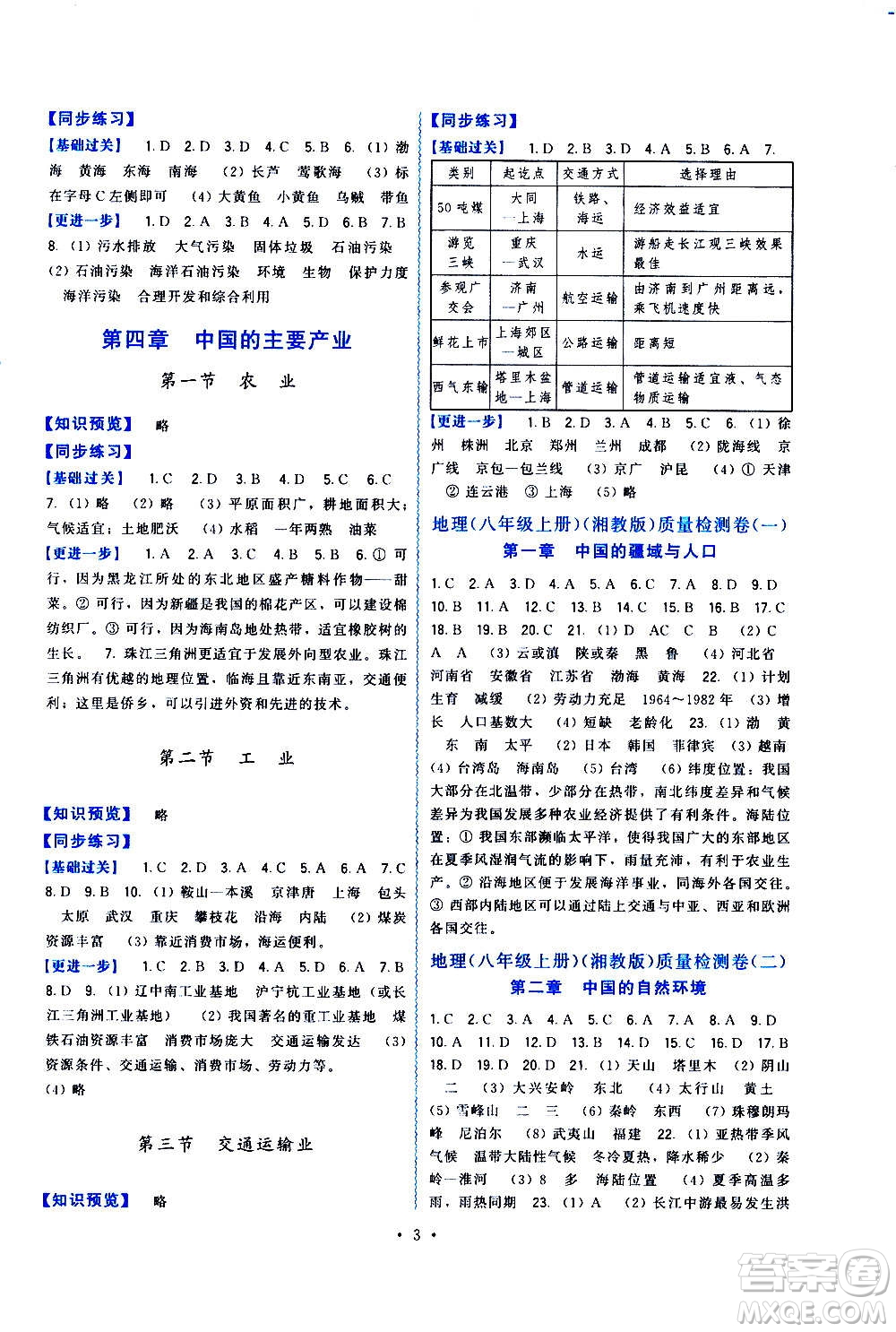 福建人民出版社2020年頂尖課課練地理八年級上冊湘教版答案