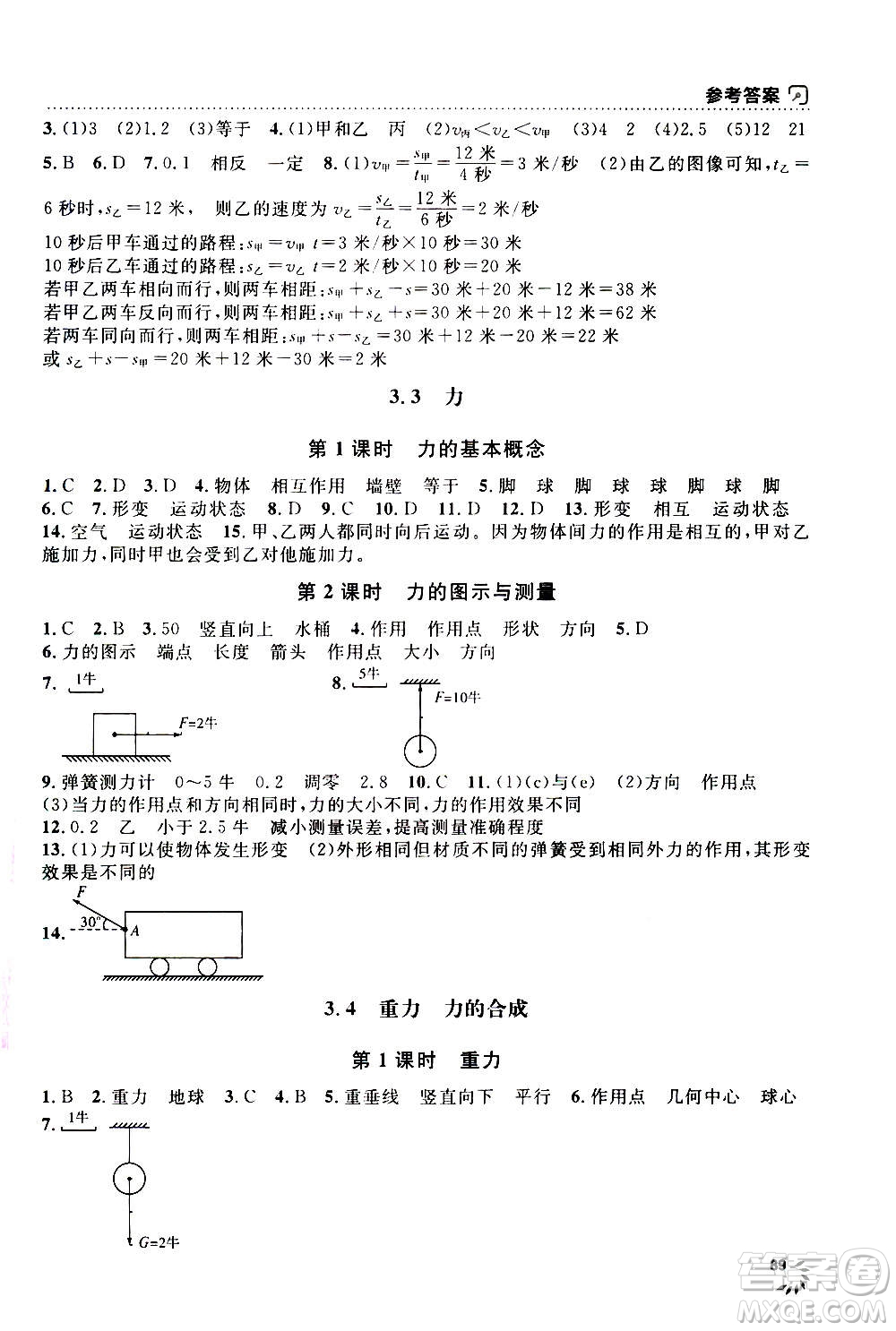 上海大學(xué)出版社2020年鐘書金牌上海作業(yè)物理八年級(jí)上冊(cè)答案