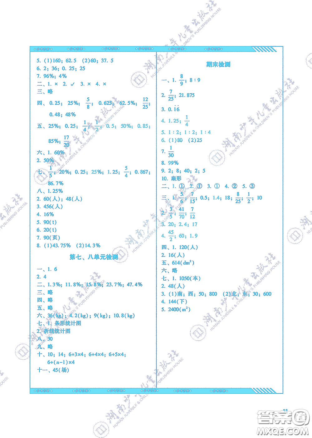 湖南少年兒童出版社2020課程基礎(chǔ)訓(xùn)練六年級數(shù)學(xué)上冊人教版答案