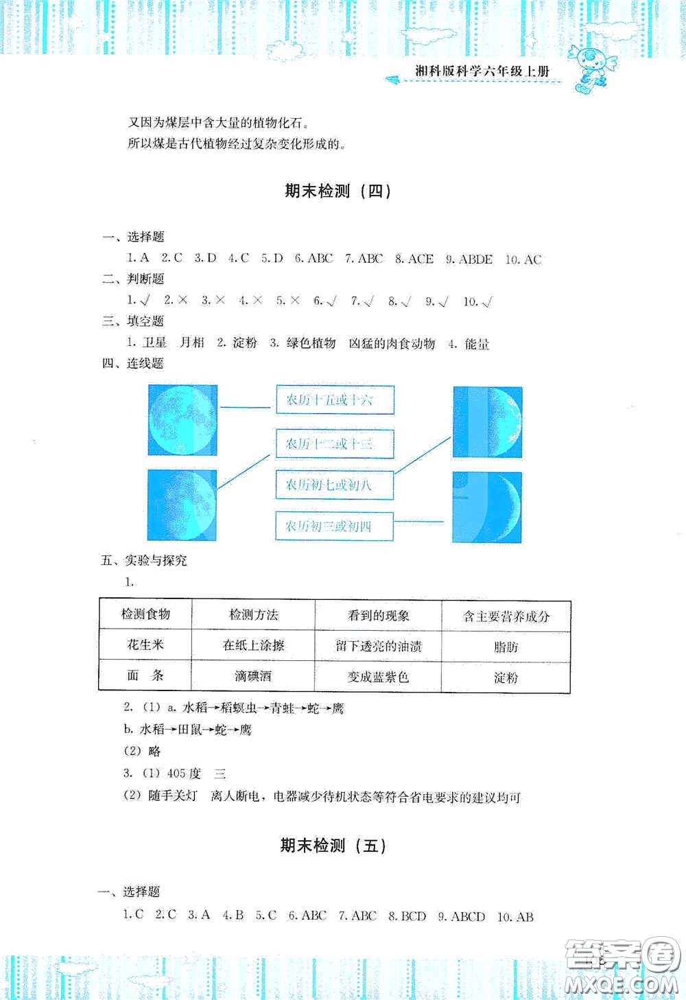 湖南少年兒童出版社2020課程基礎(chǔ)訓(xùn)練六年級科學(xué)上冊湘科版答案