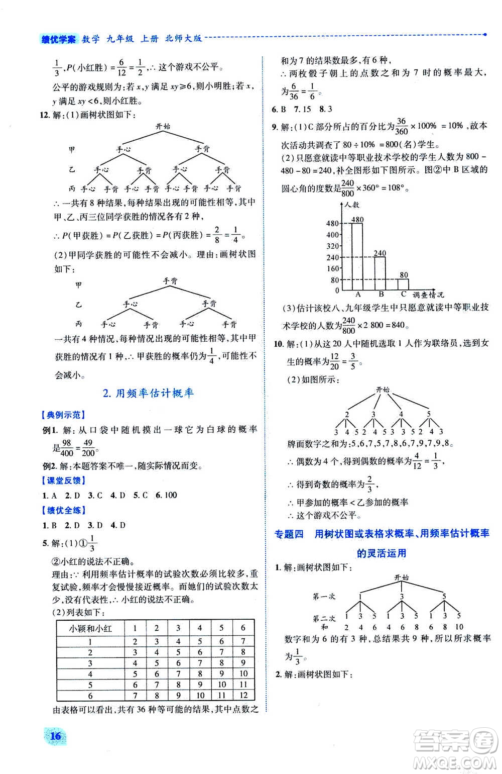 陜西師范大學(xué)出版總社2020年績優(yōu)學(xué)案數(shù)學(xué)九年級上下冊合訂本北師大版答案