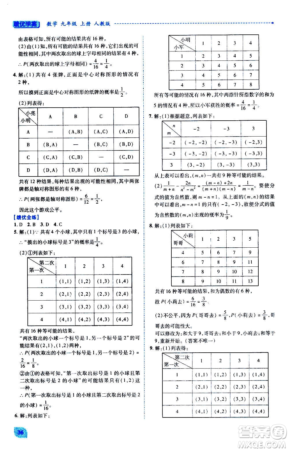 陜西師范大學出版總社2020年績優(yōu)學案數(shù)學九年級上下冊合訂本人教版答案