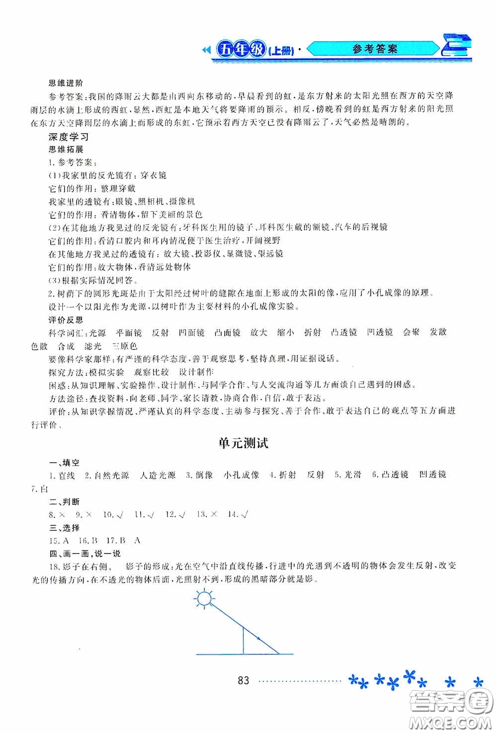 黑龍江教育出版社2020資源與評價五年級科學上冊蘇教版答案