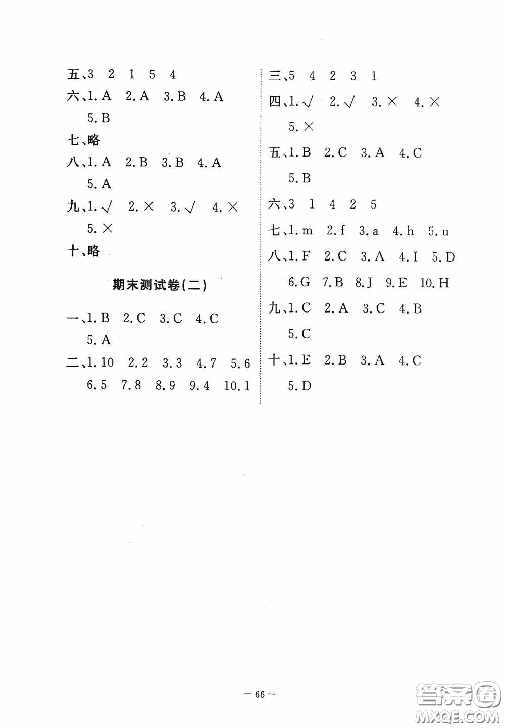 江西教育出版社2020能力形成同步測(cè)試卷三年級(jí)英語(yǔ)上冊(cè)人教版答案