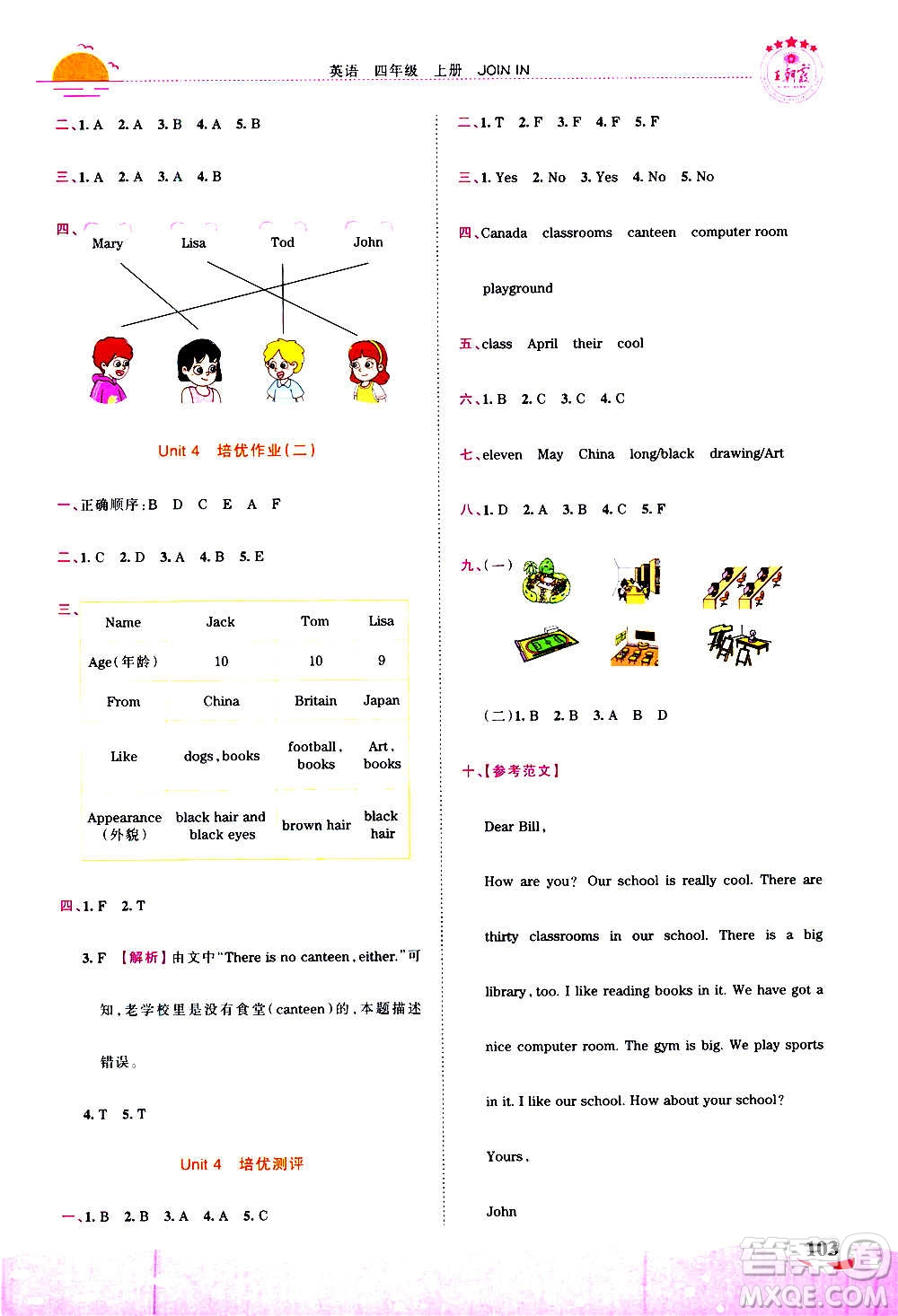 2020秋王朝霞德才兼?zhèn)渥鳂I(yè)創(chuàng)新設(shè)計(jì)英語四年級(jí)上冊(cè)劍橋版答案