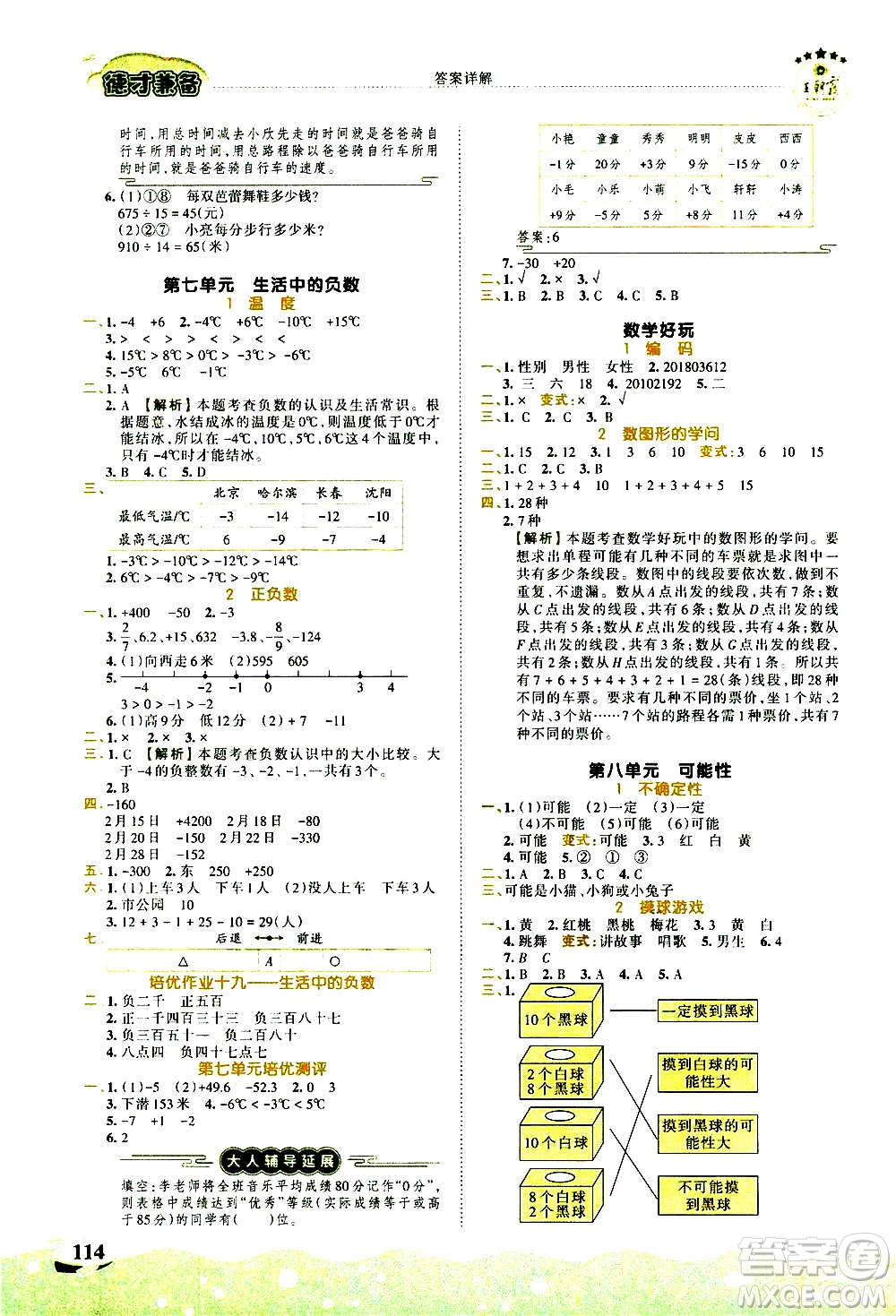 2020秋王朝霞德才兼?zhèn)渥鳂I(yè)創(chuàng)新設(shè)計(jì)數(shù)學(xué)四年級上冊BS北師版答案