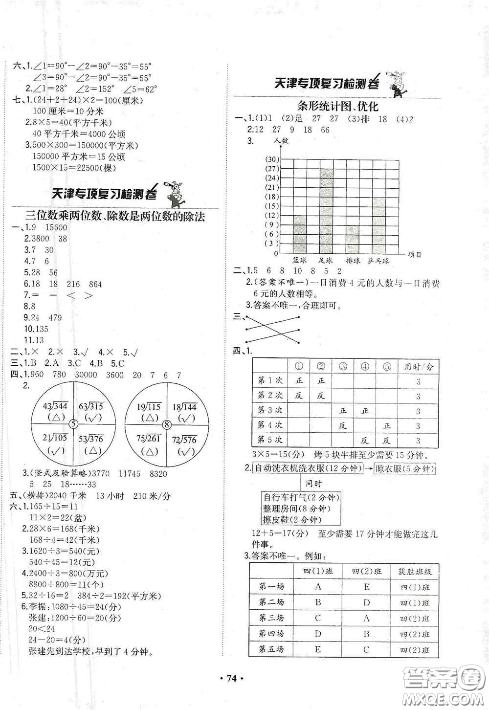 現(xiàn)代教育出版社2020陽(yáng)光課堂質(zhì)監(jiān)天津單元檢測(cè)卷四年級(jí)數(shù)學(xué)上冊(cè)答案