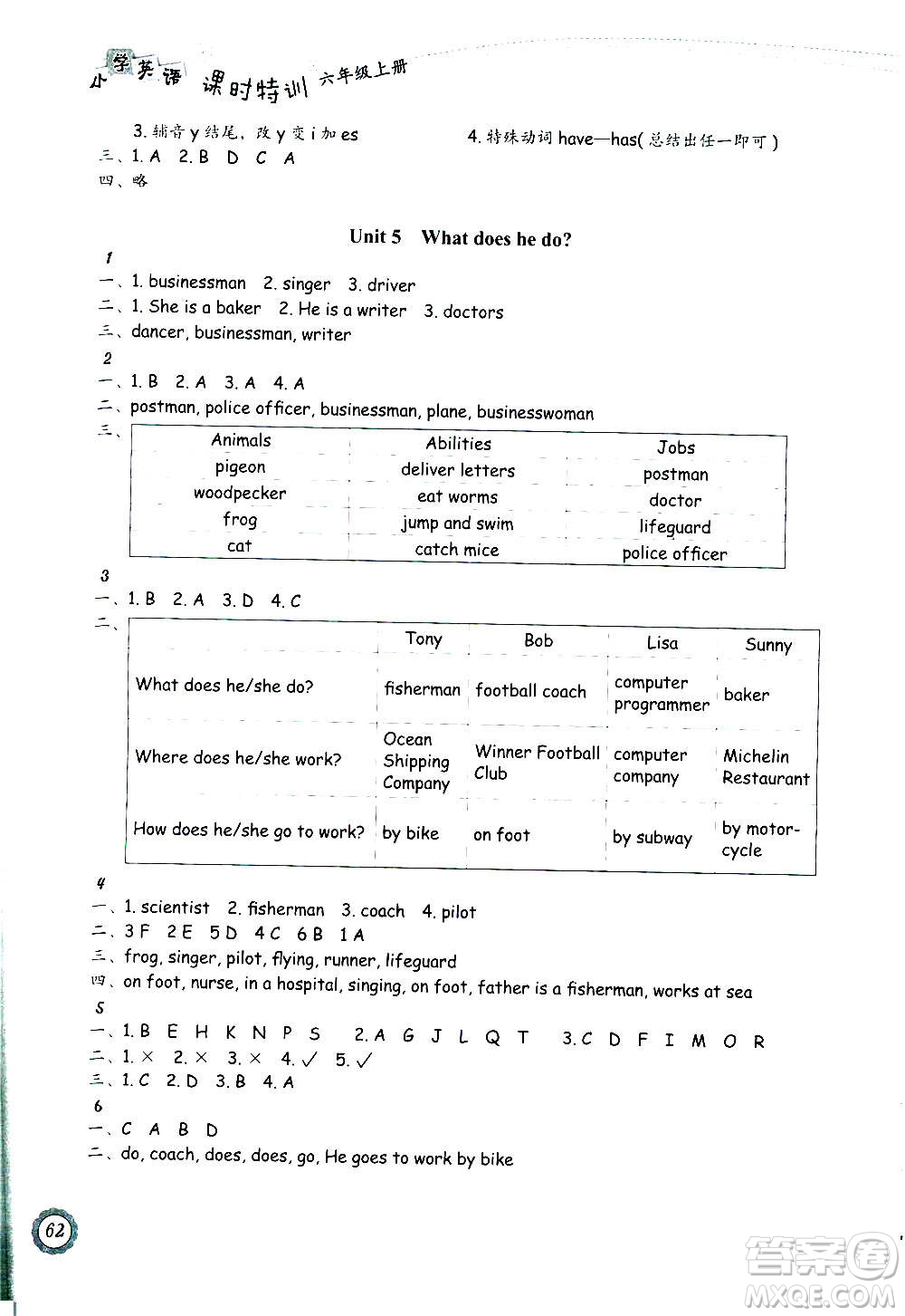 浙江教育出版社2020年小學(xué)英語(yǔ)課時(shí)特訓(xùn)六年級(jí)上冊(cè)答案