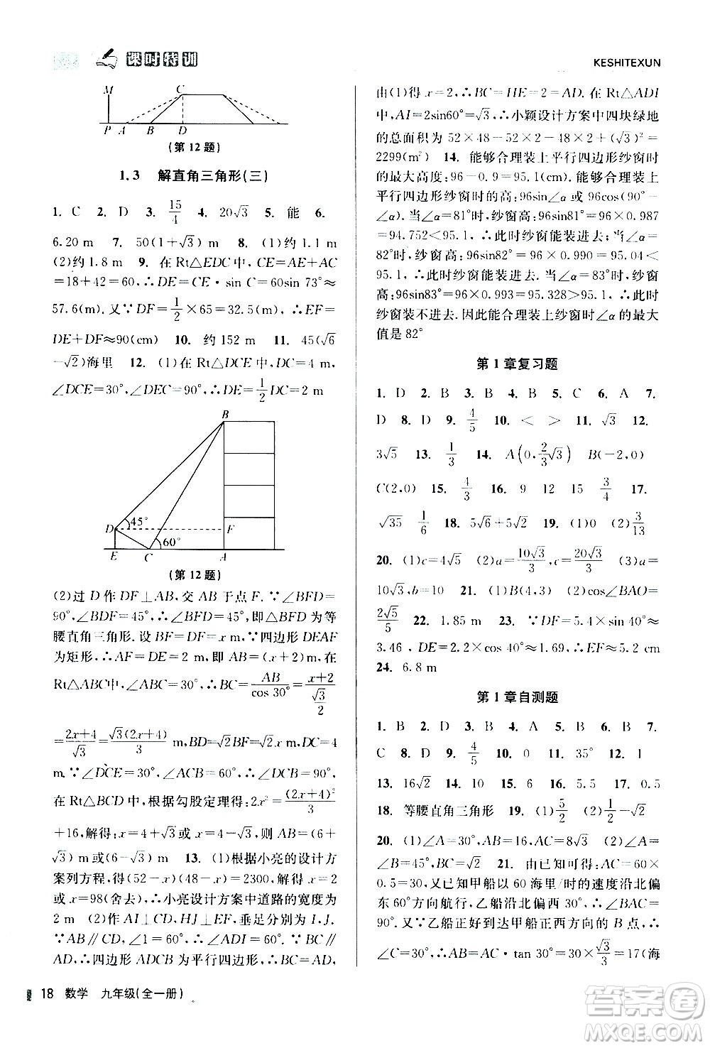 浙江人民出版社2020年課時(shí)特訓(xùn)數(shù)學(xué)九年級全一冊Z浙教版答案