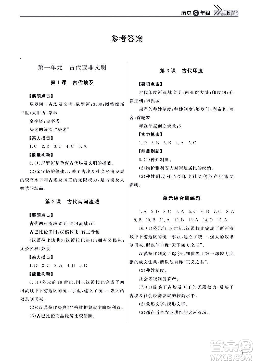 2020秋智慧學習天天向上課堂作業(yè)九年級上冊歷史人教版答案