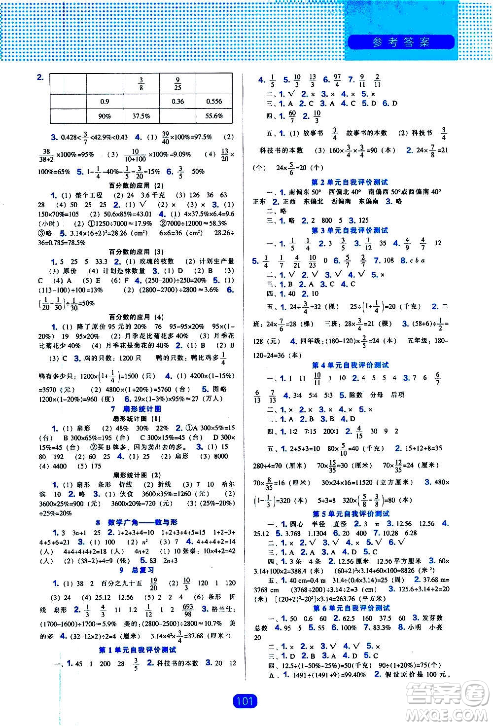 2020年新編新課程能力培養(yǎng)數(shù)學(xué)六年級上冊人教版答案