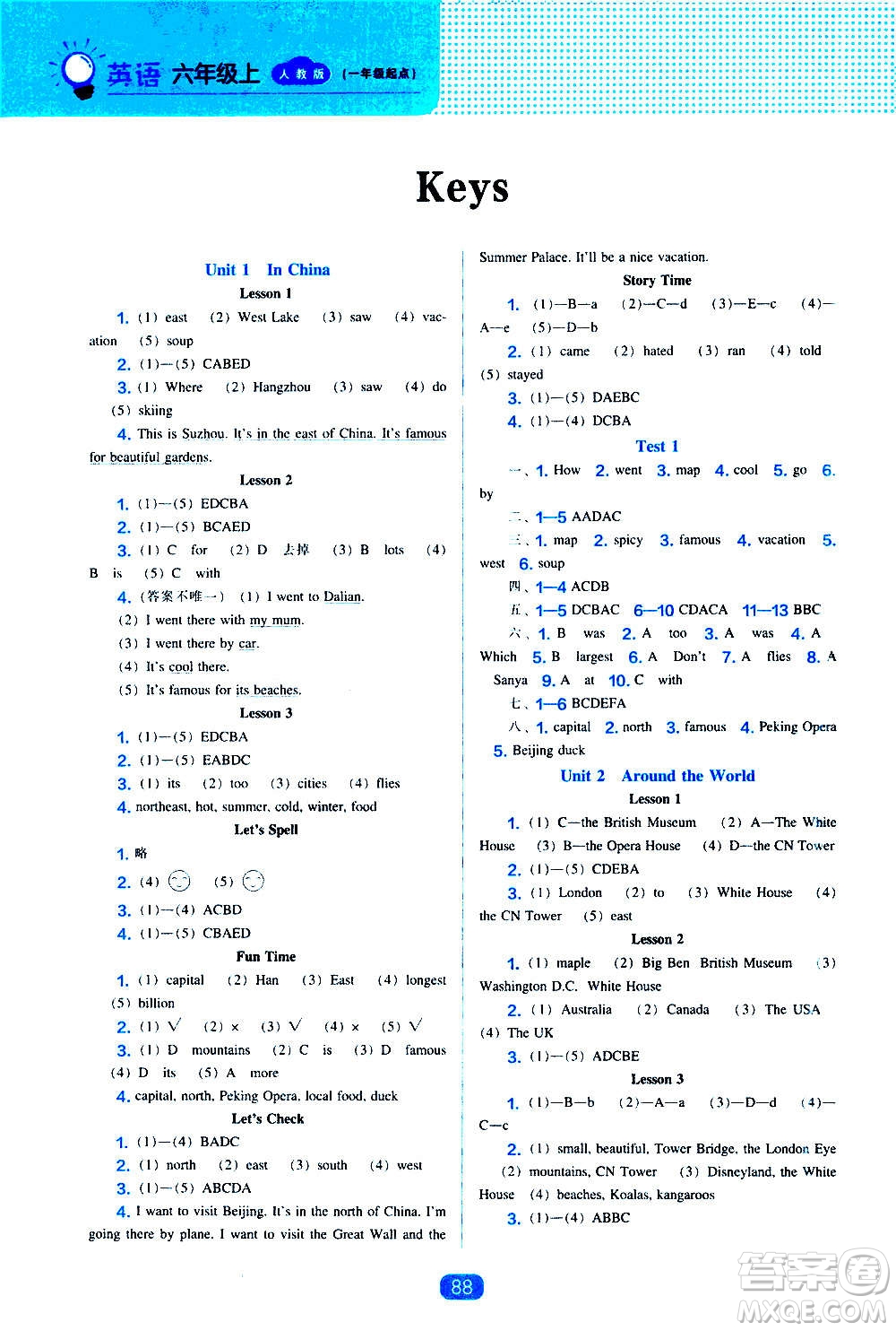 2020年新編新課程能力培養(yǎng)英語(yǔ)一年級(jí)起點(diǎn)六年級(jí)上冊(cè)人教版答案