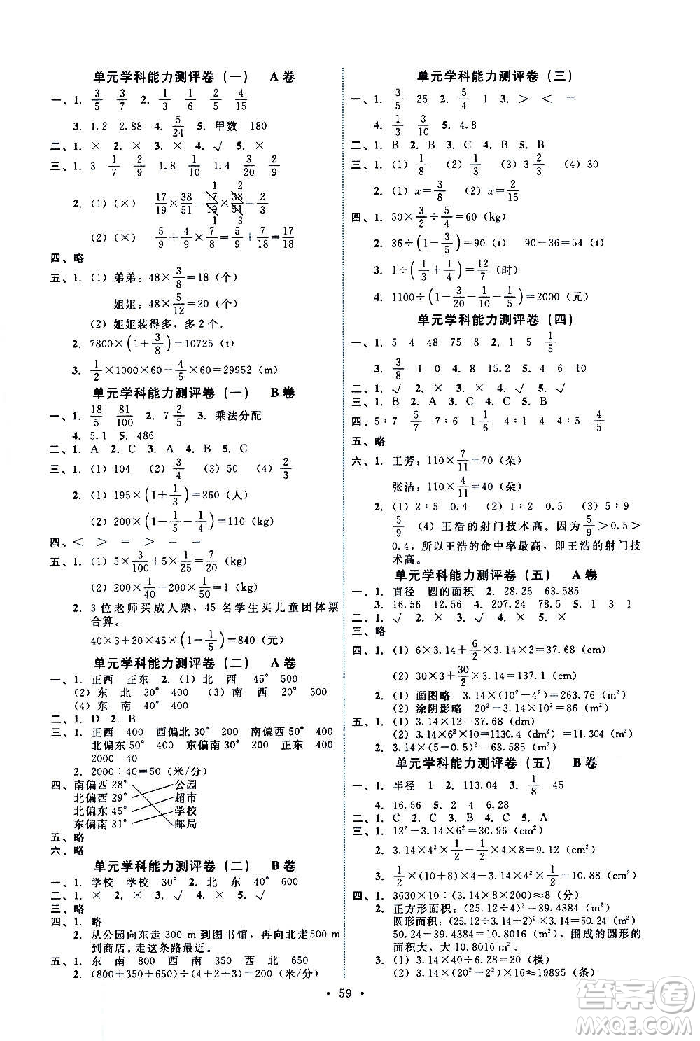 人民教育出版社2020年能力培養(yǎng)與測(cè)試數(shù)學(xué)六年級(jí)上冊(cè)人教版湖南專(zhuān)版答案