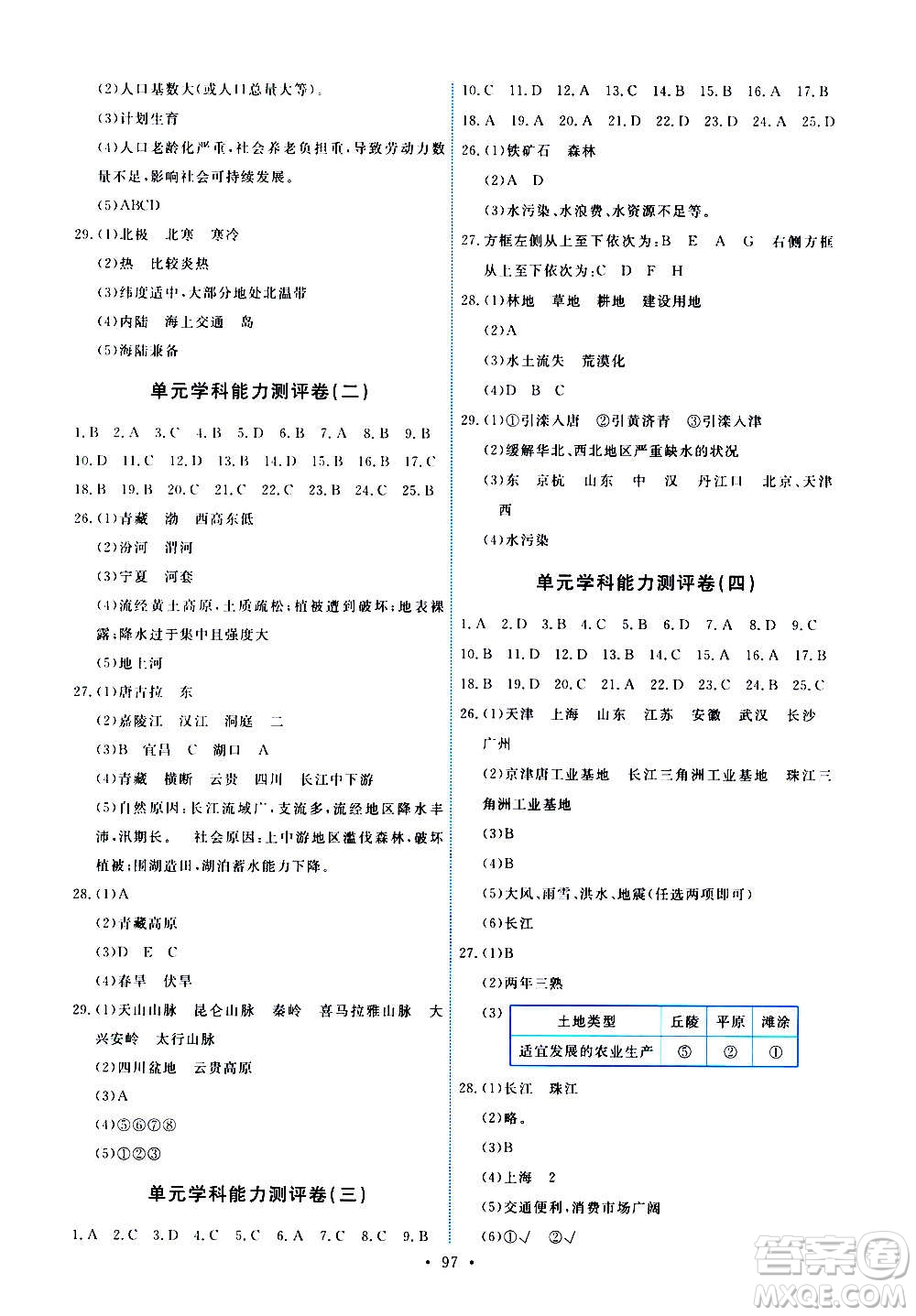 人民教育出版社2020年能力培養(yǎng)與測(cè)試地理八年級(jí)上冊(cè)人教版答案