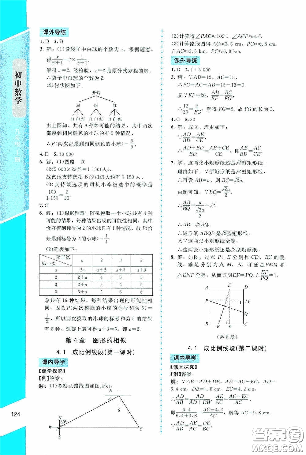 2020課內(nèi)課外直通車九年級(jí)數(shù)學(xué)上冊(cè)北師大版答案