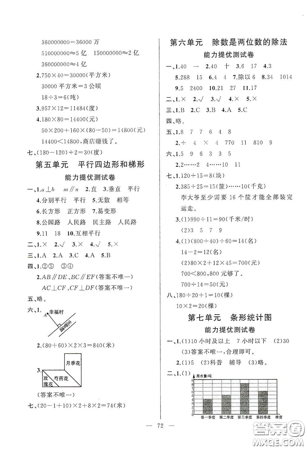 山東文藝出版社2020小學(xué)單元測(cè)試卷四年級(jí)數(shù)學(xué)上冊(cè)人教版答案