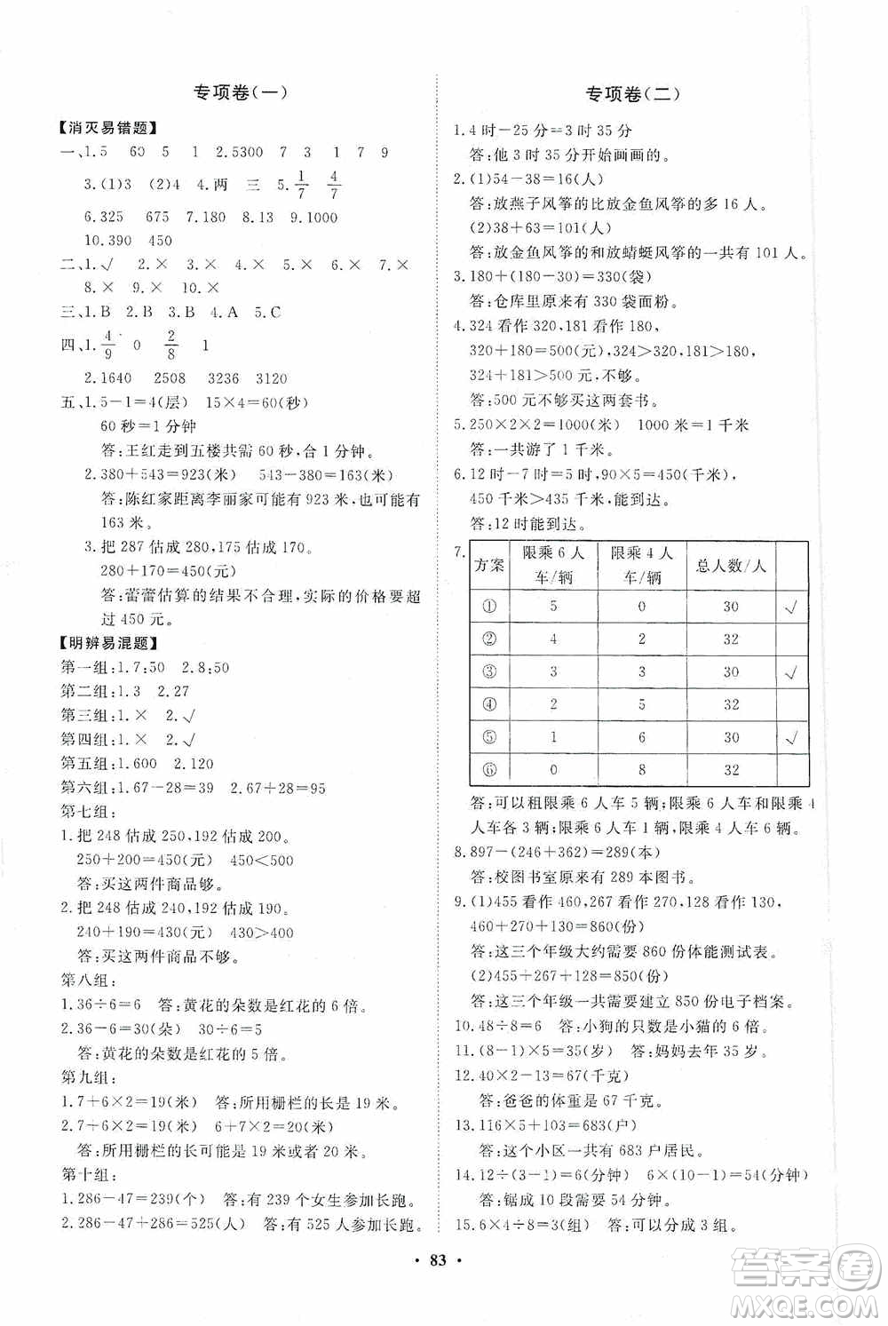 山東教育出版社2020小學(xué)同步練習(xí)冊分層卷三年級數(shù)學(xué)上冊人教版答案