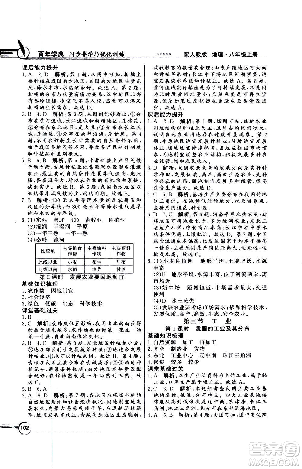 2020年百年學(xué)典同步導(dǎo)學(xué)與優(yōu)化訓(xùn)練地理八年級上冊人教版答案