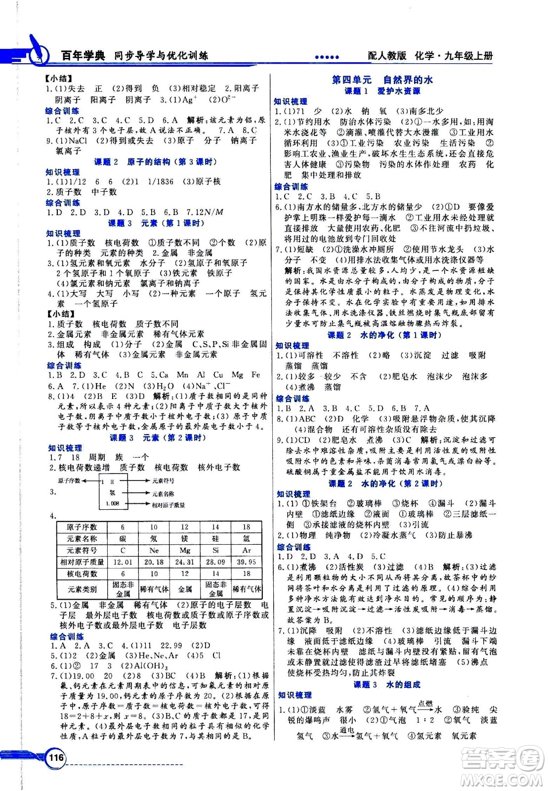 2020年百年學(xué)典同步導(dǎo)學(xué)與優(yōu)化訓(xùn)練化學(xué)九年級上冊人教版答案