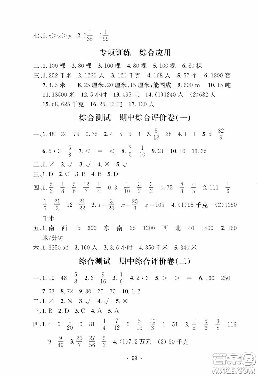 開(kāi)明出版社2020小學(xué)期末沖刺100分六年級(jí)數(shù)學(xué)上冊(cè)人教部編版答案