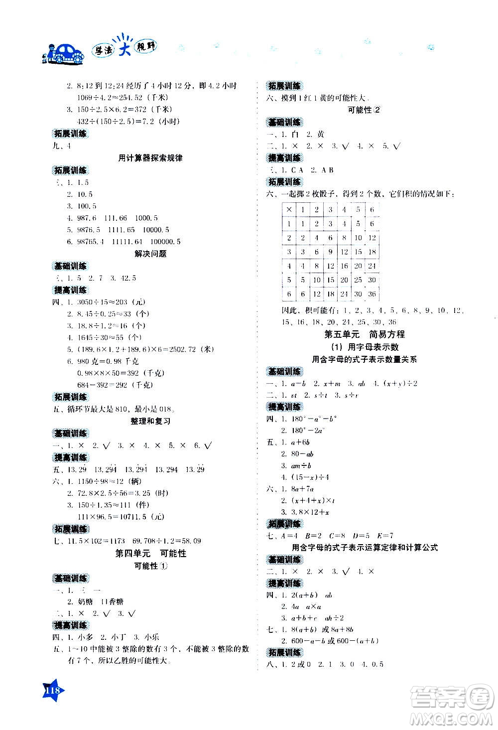 湖南教育出版社2020年學(xué)法大視野數(shù)學(xué)五年級(jí)上冊(cè)人教版答案