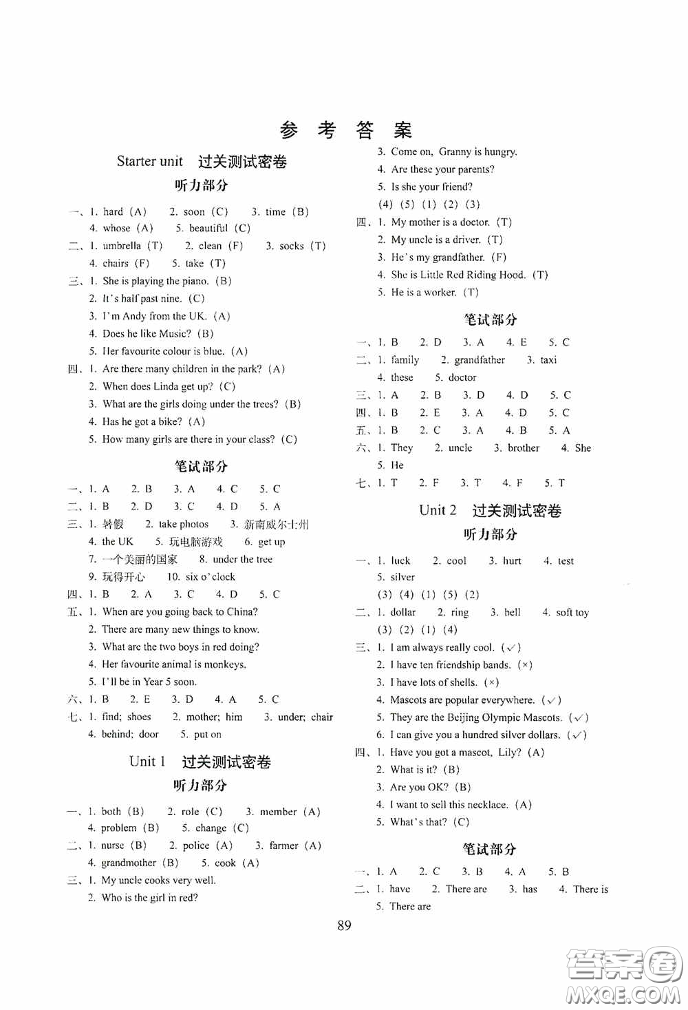 2020小學(xué)期末沖刺100分完全試卷五年級英語上冊外研版答案