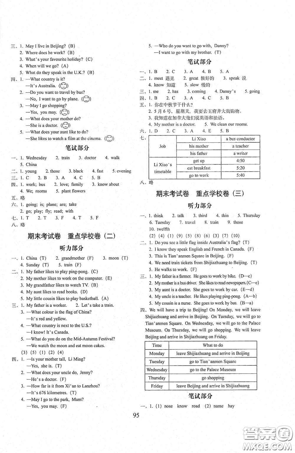 2020秋期末沖刺100分完全試卷五年級英語上冊冀教版答案