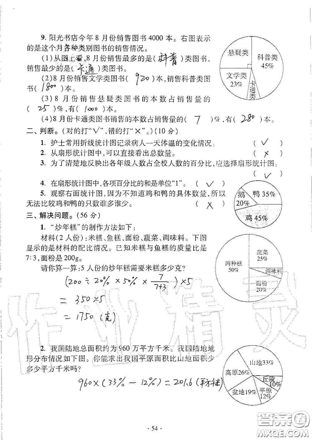 青島出版社2020單元自測試卷六年級數(shù)學上冊人教版答案