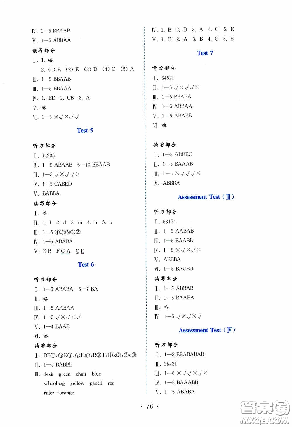 山東教育出版社2020小學(xué)英語試卷金鑰匙三年級上冊魯科版三年級起點(diǎn)答案