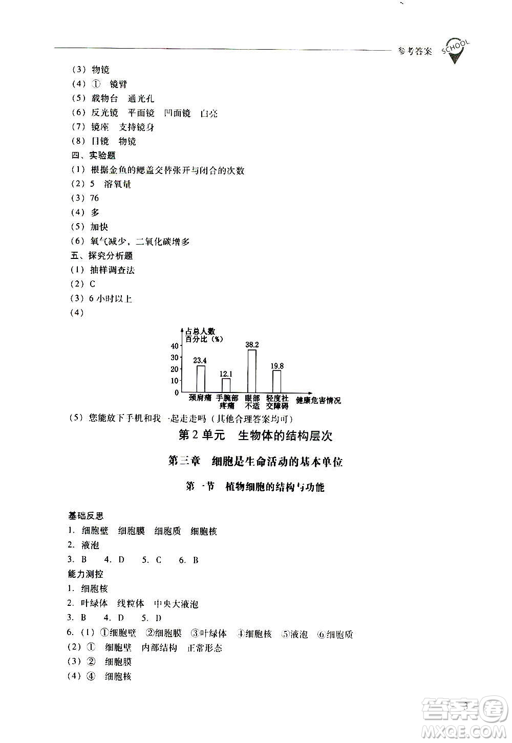 2020秋新課程問(wèn)題解決導(dǎo)學(xué)方案七年級(jí)生物學(xué)上冊(cè)鳳凰版參考答案