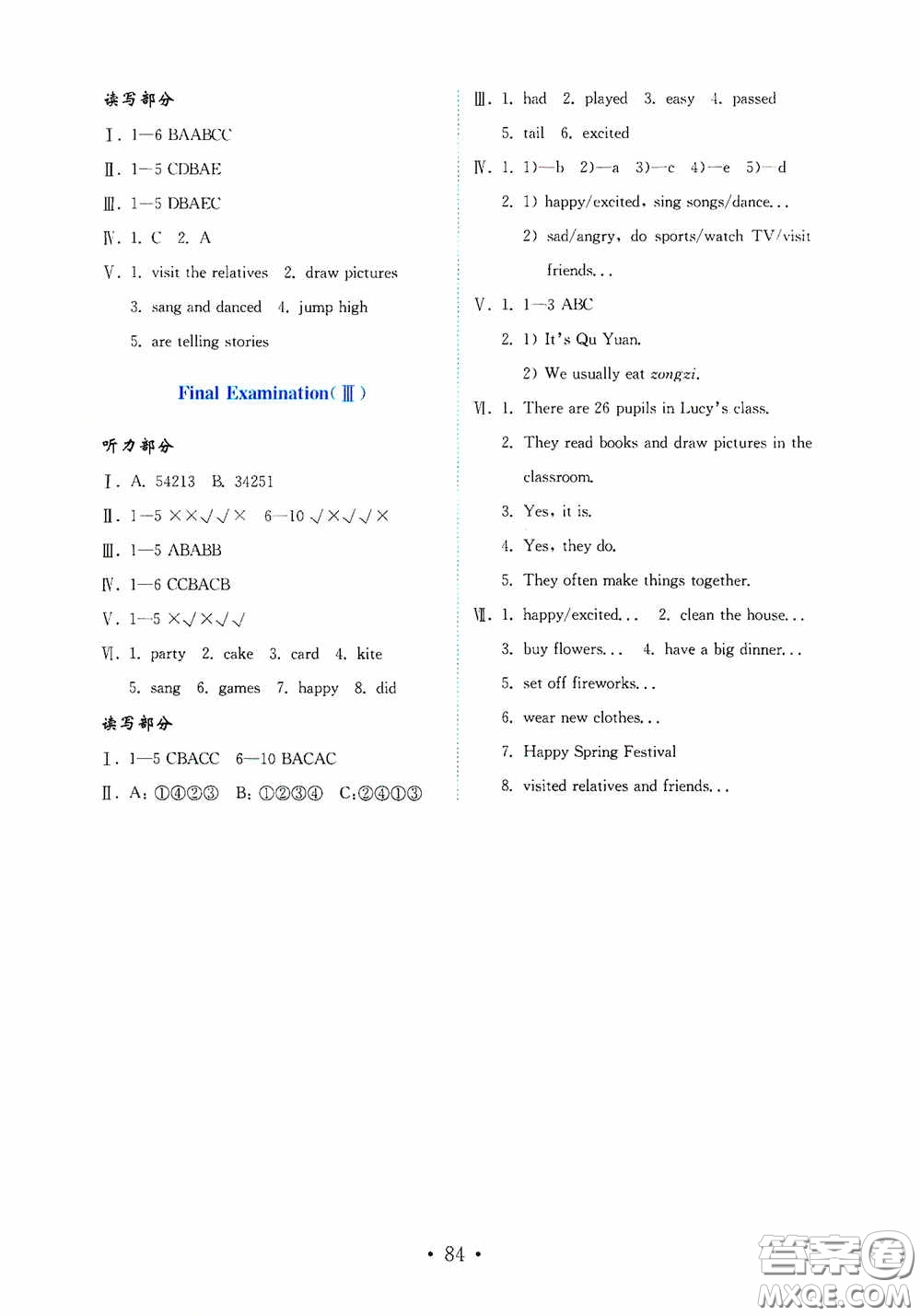 山東教育出版社2020金版金鑰匙小學英語試卷五年級上冊魯科版三年級起點答案