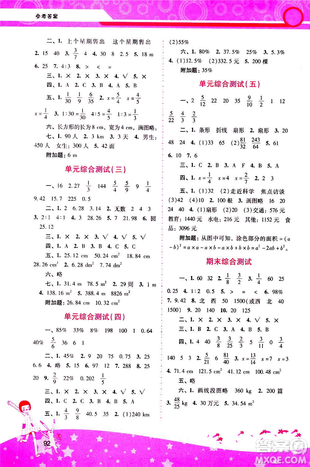 2020年新課程學(xué)習(xí)輔導(dǎo)數(shù)學(xué)六年級(jí)上冊(cè)人教版參考答案