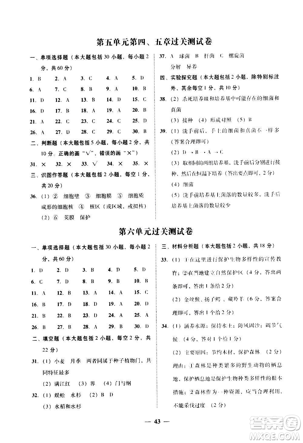 2020年南粵學(xué)典學(xué)考精練八年級(jí)生物學(xué)上冊(cè)人教版參考答案