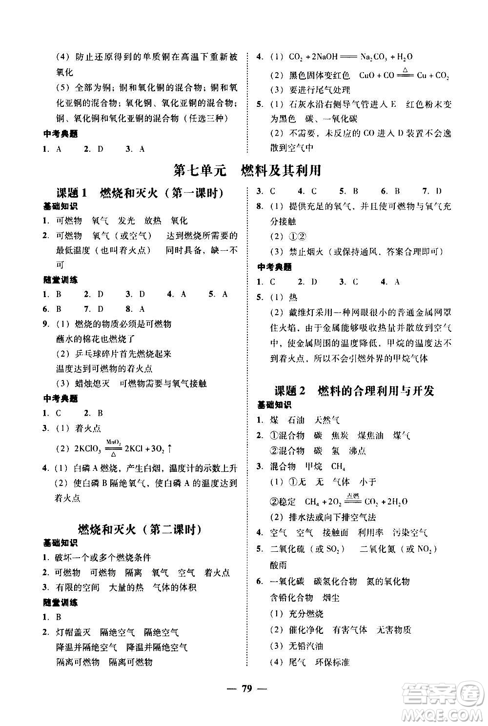 2020年南粵學(xué)典學(xué)考精練化學(xué)九年級全一冊人教版參考答案